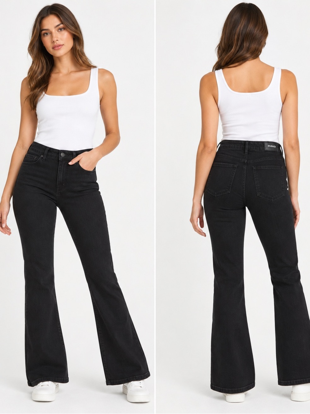 RSQ High Rise Flare Jeans Black Stretch Denim Size 29